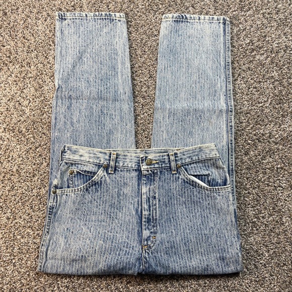 Vintage Lee Men's 31x29 USA Made Striped High Rise Straight Leg Jeans - Picture 2 of 10